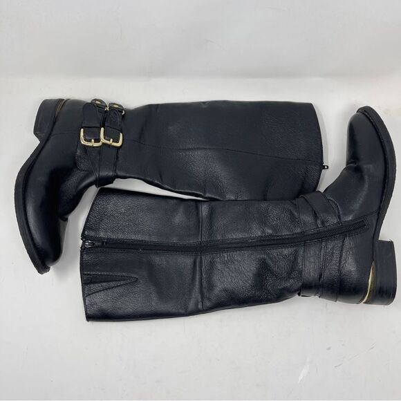 Steve Madden Avilla Black Riding Boots Leather Double Buckle Zipper Women's 5.5 - Picture 4 of 12